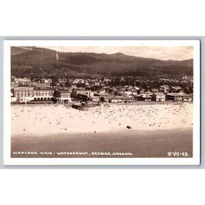 Vintage Airplane View Waterfront Seaside Oregon Postcard C.1940s RPPC #1550